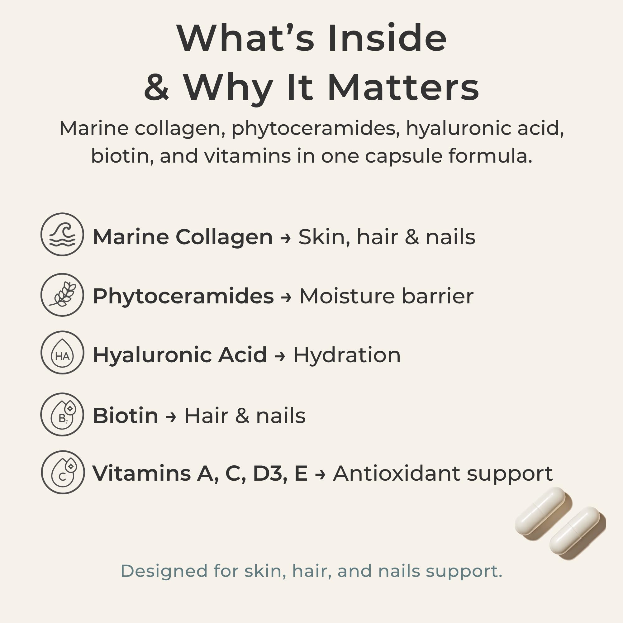 Zi-Collagen Marine Collagen Capsules for Skin, Hair & Nails Support – with Phytoceramides, Hyaluronic Acid, Biotin & Vitamins A C D3 E – 60 Capsules Zivere buy supplements Au