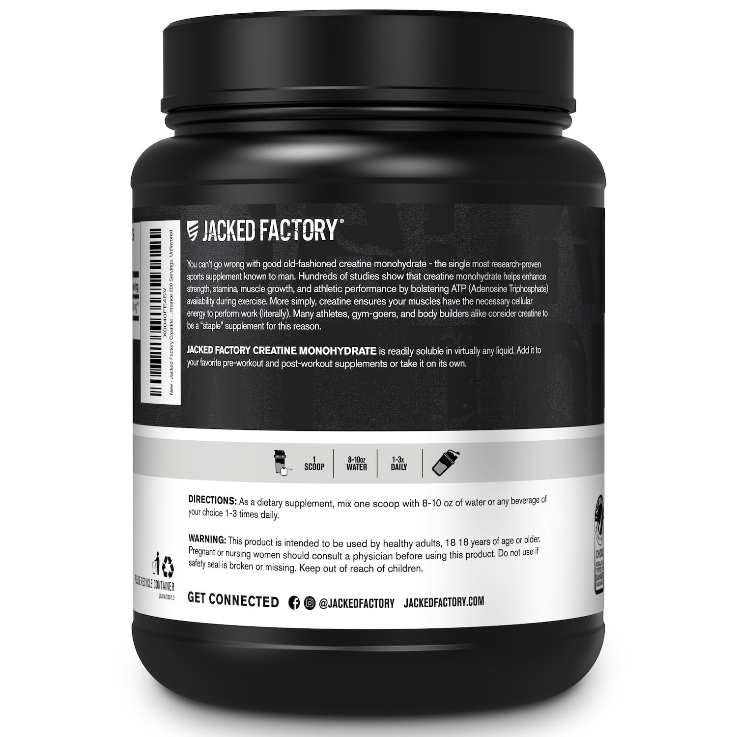 Jacked Factory Creatine Monohydrate Powder 1000g - 5g Daily Creatine Supplement for Men and Women, Vegan-Friendly,