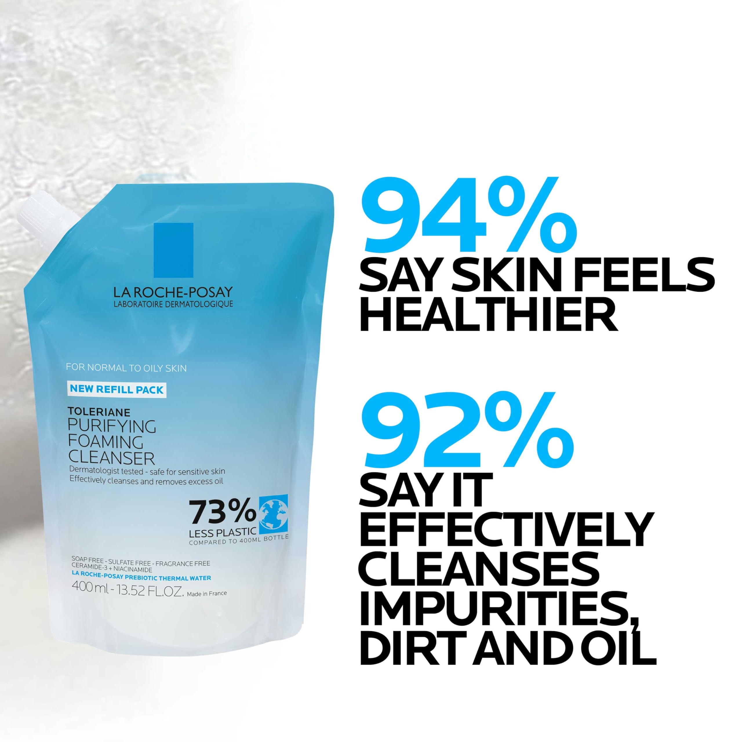 La Roche-Posay Toleriane Purifying Foaming Facial Cleanser, Niacinamide + Ceramides + Prebiotic Thermal Water, Oil Free Face Wash For Oily Skin, Pore Cleanser