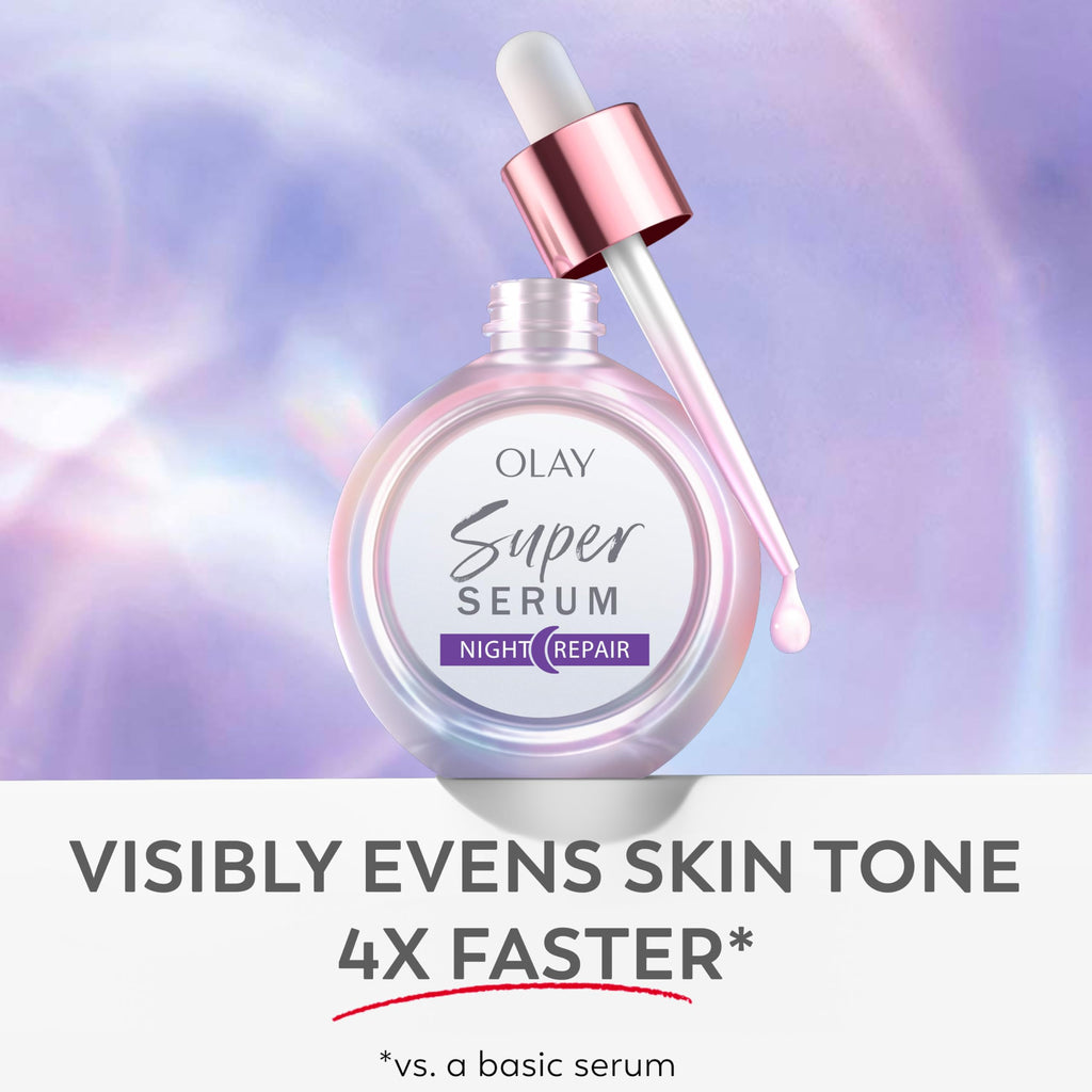 Olay Super Serum Night Repair, Fragrance-Free - Niacinamide, Peptide, Salicylic & Lactic Acid, Glycerin - 5-in-1 Skin Care Benefits - Hydrating, Evens Tone
