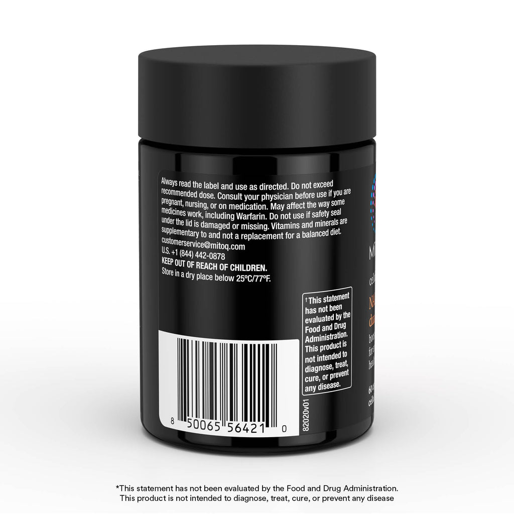 MitoQ NAD+ Dual Action Supplement - NAD+ Supplement with Nicotinamide Riboside (NR), Niacinamide, Resveratrol, & PQQ - Supports Cellular Energy, Focus