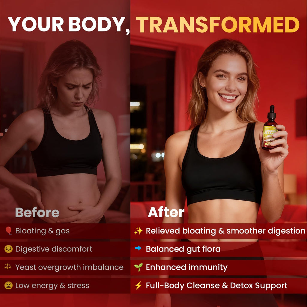 Candida Cleanse Detox with Triple-Targeting Technology, All-in-1 Synergy Formula with Caprylic Acid, Oregano, Black Walnut & Wormwood – Yeast Detox, Gut Health