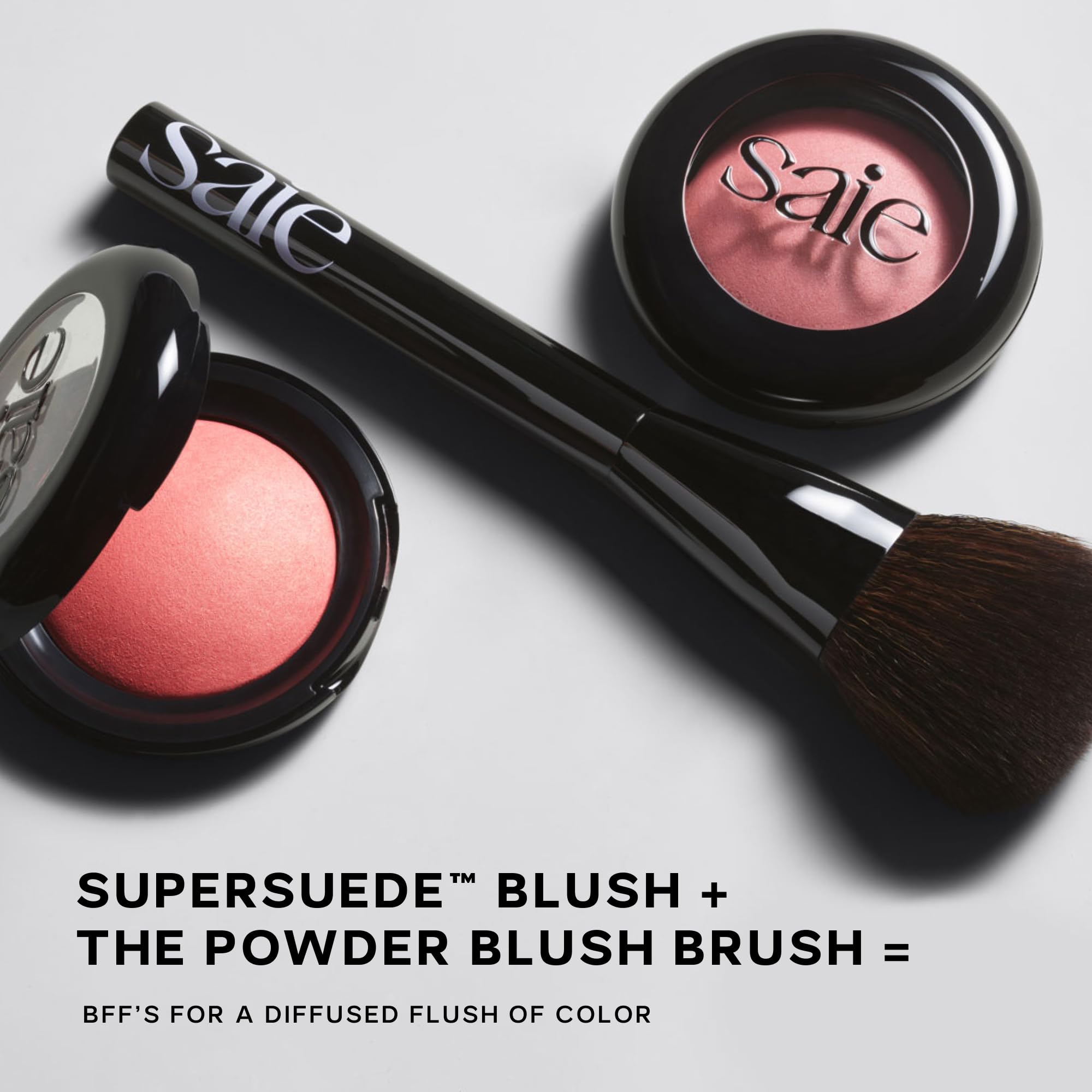 Saie Blush & Brush Duo - SuperSuede Baked Blush in Amore (.01 oz) & Powder Blush Brush - Talc-Free, Moisturizing Blush with Vegan, Fluffy Brush for Seamless Application SaieBuy Supplements Australia