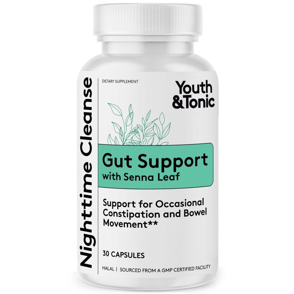 Youth & Tonic Overnight Intestinal Cleanse Supplement for Occasional Constipation Relief, Gut & Colon Cleanse Detox with Senna Leaf, Psyllium Husk Powder