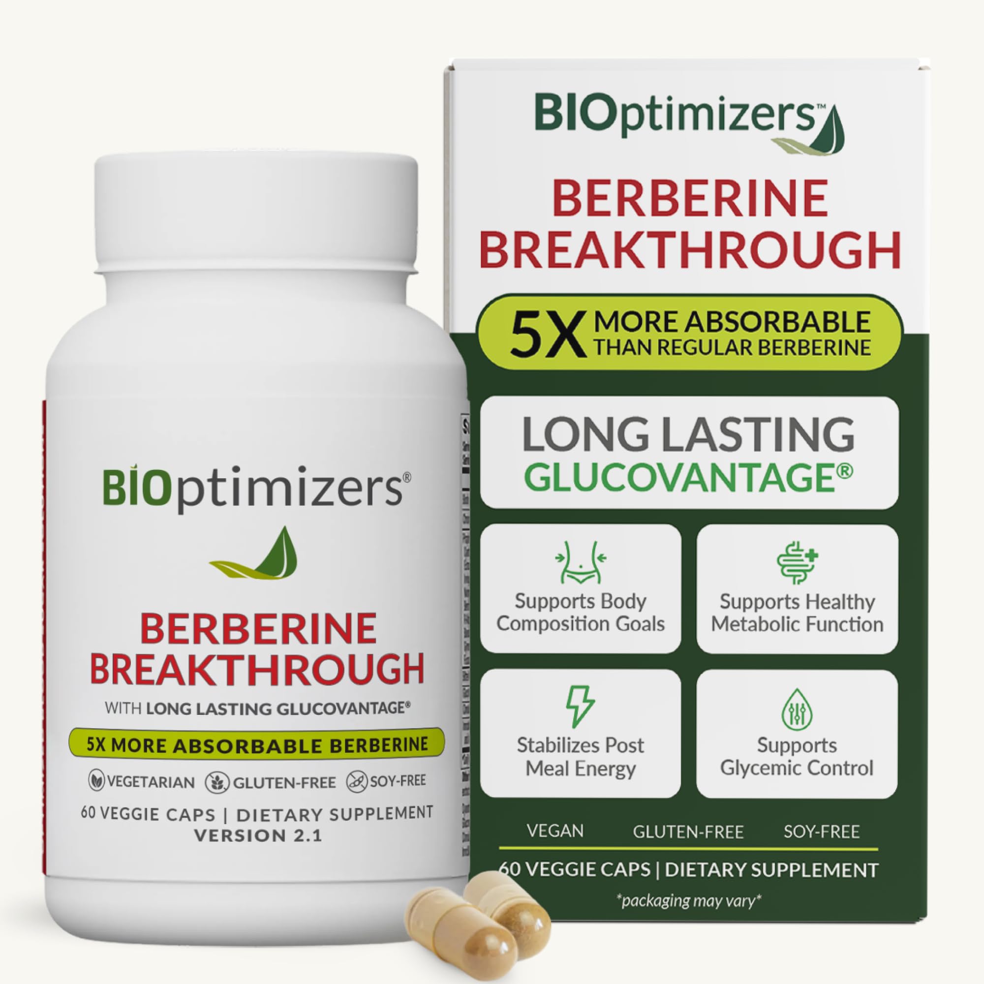 BIOptimizers Berberine Breakthrough Supplement - Metabolic Support –Healthy Metabolism - 60 Capsules – Vegetarian, Gluten-Free, Soy-Free