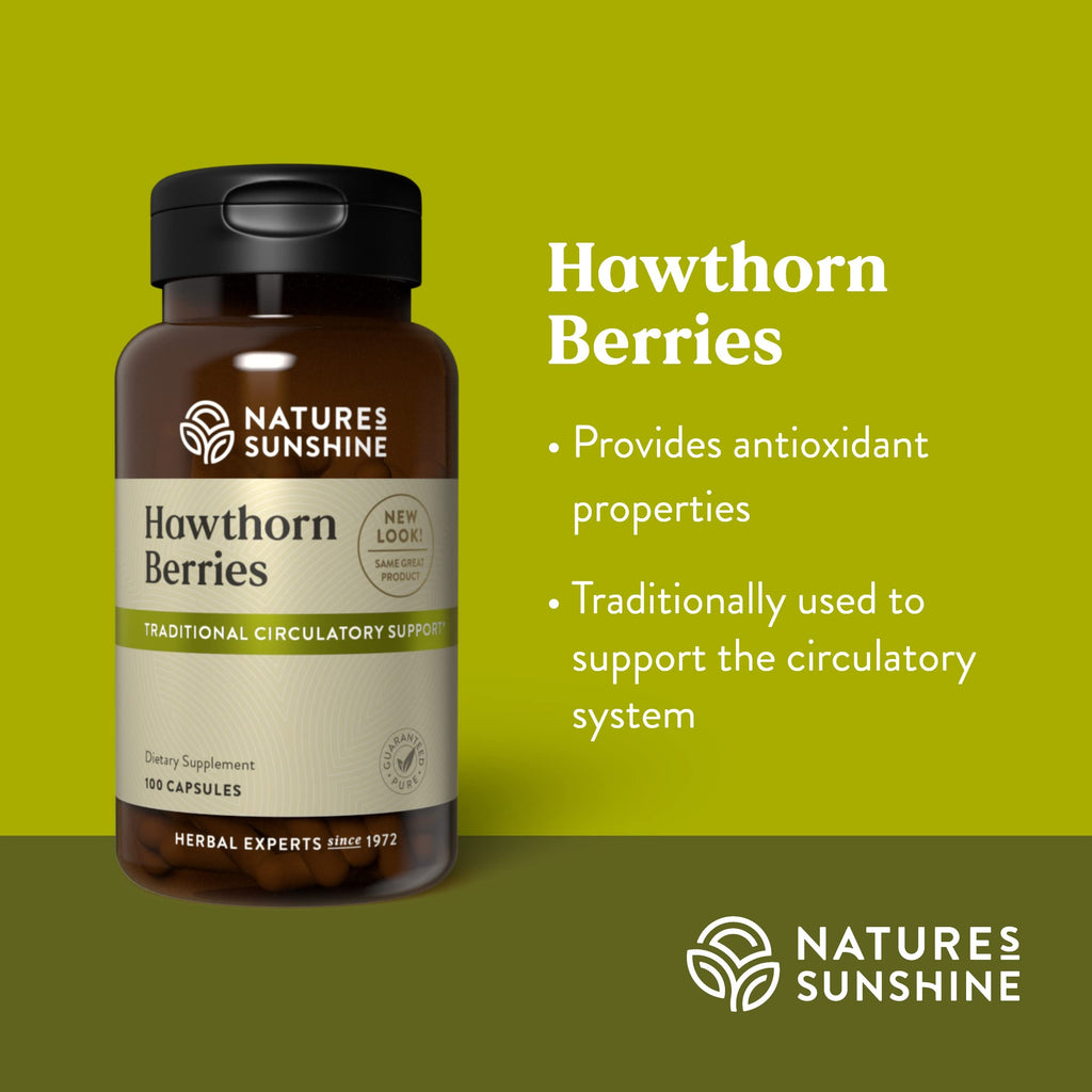 Nature's Sunshine Hawthorn Berries, 100 Capsules | Helps Enhance Heart Muscle Function and Provides Circulatory System Support