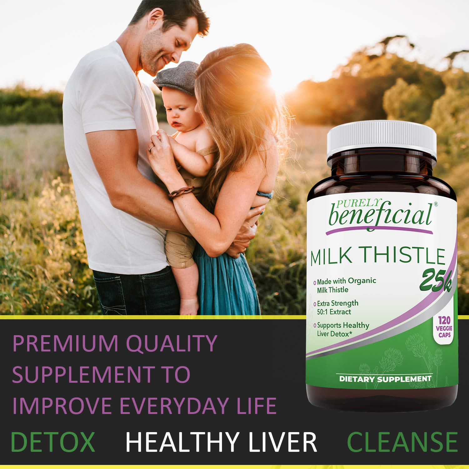 PURELY beneficial Organic Milk Thistle Capsules, 50:1 Milk Thistle Extract, Liver Cleanse & Antioxidant Support, 120 Veg Capsules, Vegan & Non-GMO