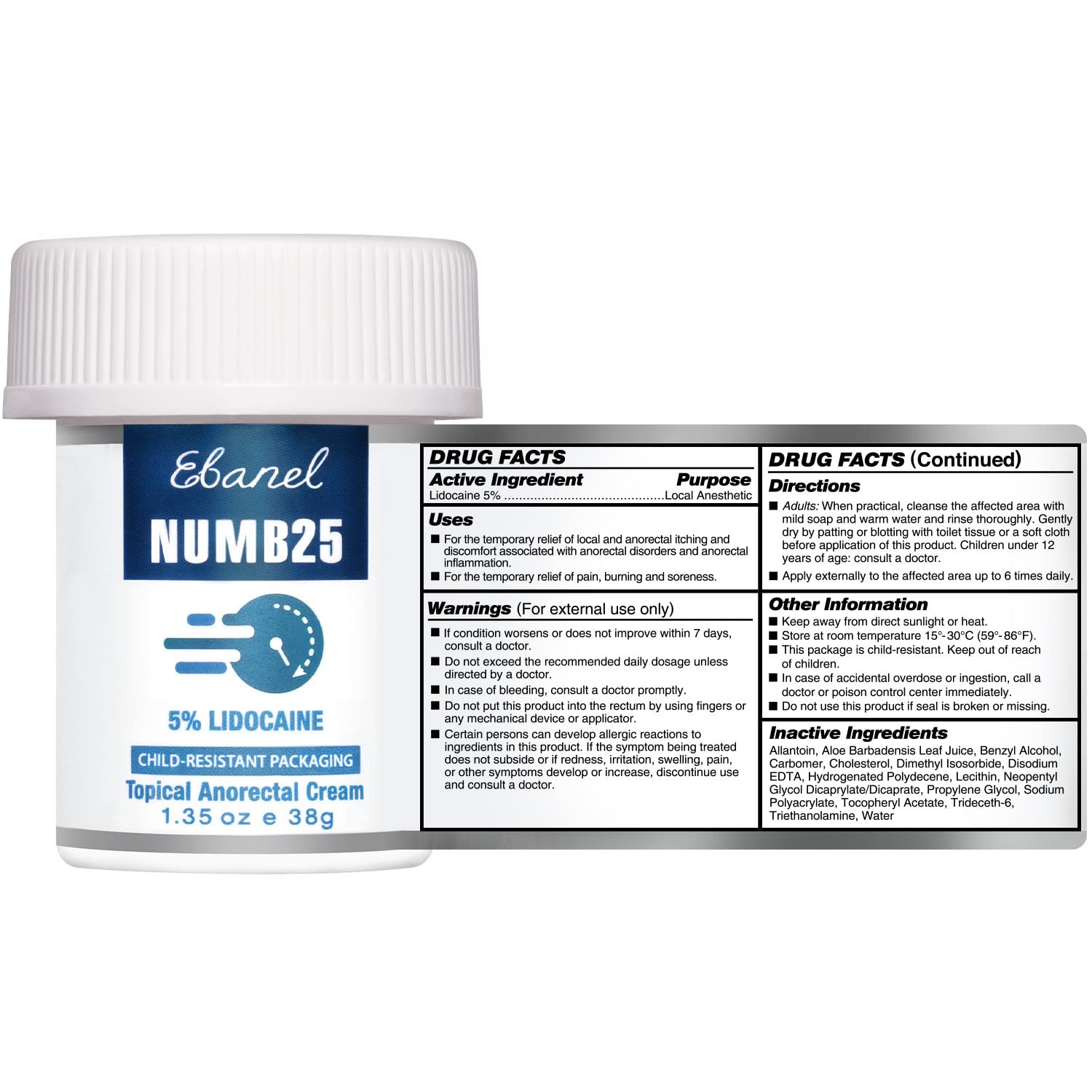 Ebanel Bundle of Numb25 Lidocaine 5% Topical Numbing Cream 1 Oz, and Pain Relief Roll On Arnica Menthol 3 Oz