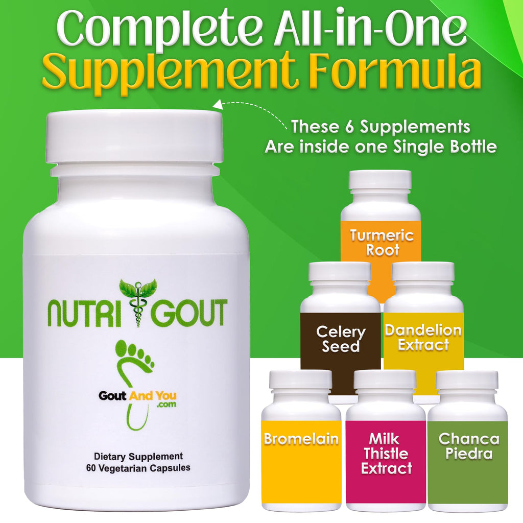 NutriGout Uric Acid Cleanse Supplement w/Turmeric, Celery Seed, Bromelain, Milk Thistle, Dandelion and Chanca Piedra,