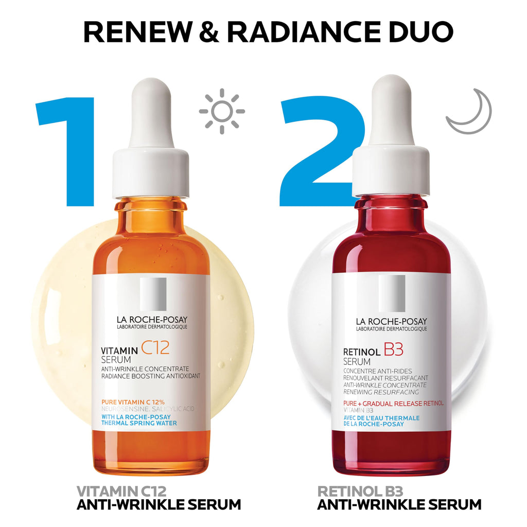 Bundle of La Roche-Posay Pure 10% Vitamin C Serum+ La Roche-Posay Pure Retinol Face Serum for Lines, Wrinkles & Premature Sun Damage to Resurface