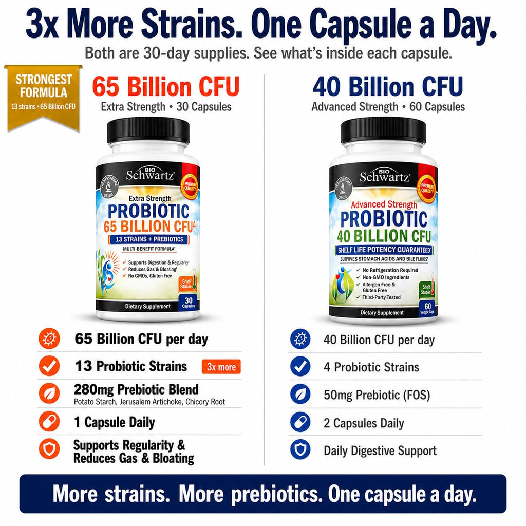 Probiotic 65 Billion - Probiotics with Prebiotic for Women & Men - Lactobacillus Acidophilus Digestive Health Capsules - Targeted Release Technology - Shelf Stable Supplement Non-GMO Dairy Free-30ct