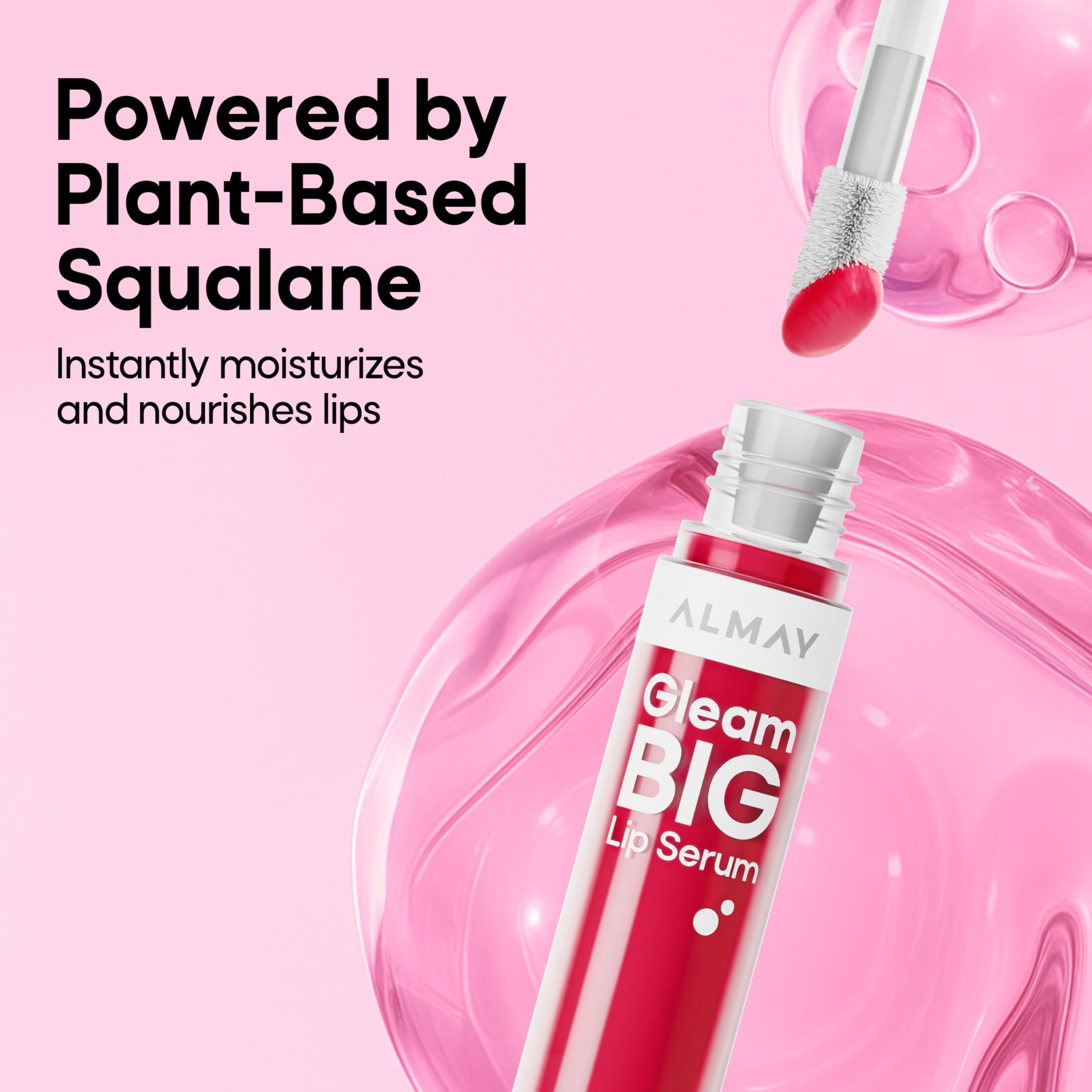 Almay Gleam Big™ Lip Serum, Hydrating and Moisturizing, Hypoallergenic Lip Gloss, Non-Sticky, 100 Positively Pink, 0.13 fl oz