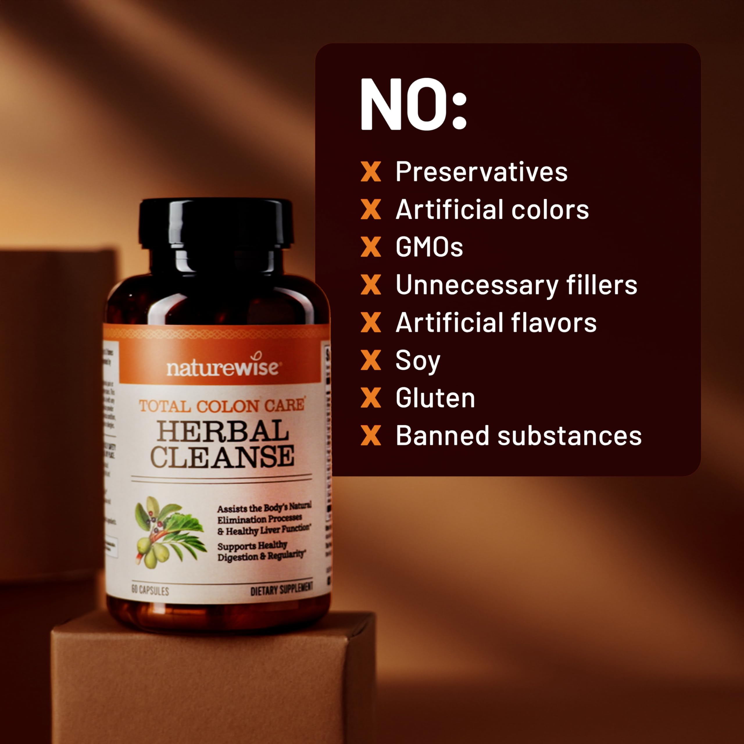 Naturewise Total Colon Care Herbal Cleanse - With Prebiotics, Botanicals, & Antioxidants - for Regular Bowel Movement, Digestion, Gut Health - Vegan, Gluten-Free