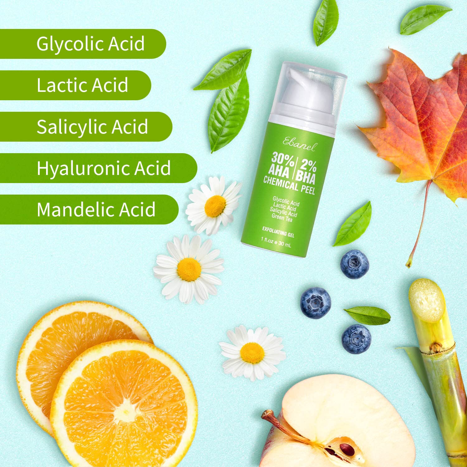 Ebanel Bundle of Gentle Exfoliating Face Scrub Peeling Gel and 30% AHA 2% BHA Chemical Peel Exfoliant Gel