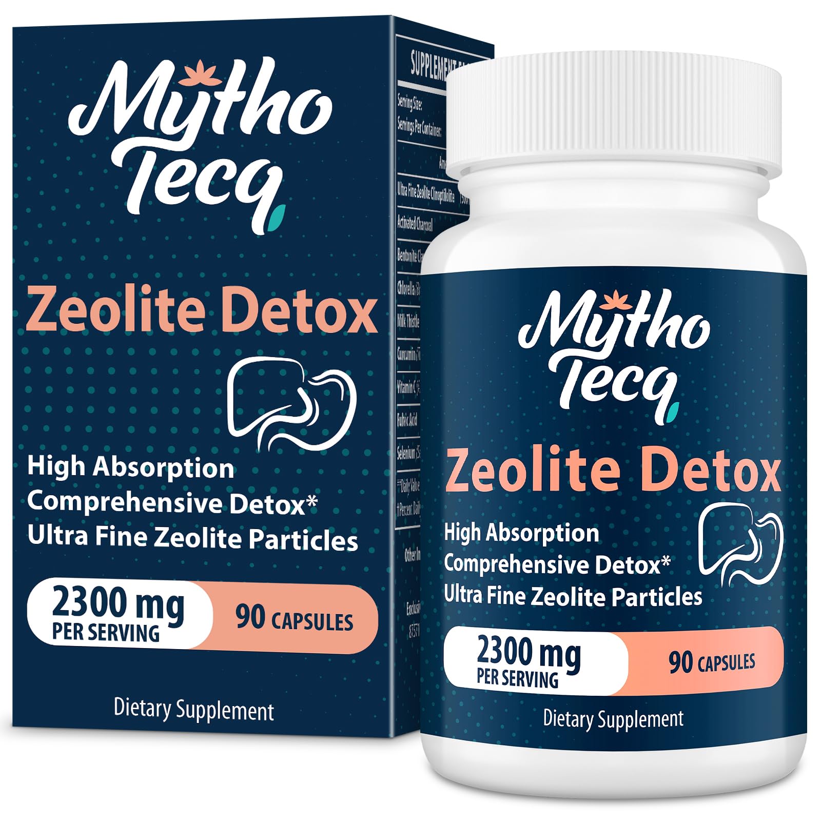 MythoTecq 2300 MG Zeolite Detox Capsules - Activated Charcoal & Bentonite Clay, Highly Absorbable Full Body, Liver & Gut Cleanse