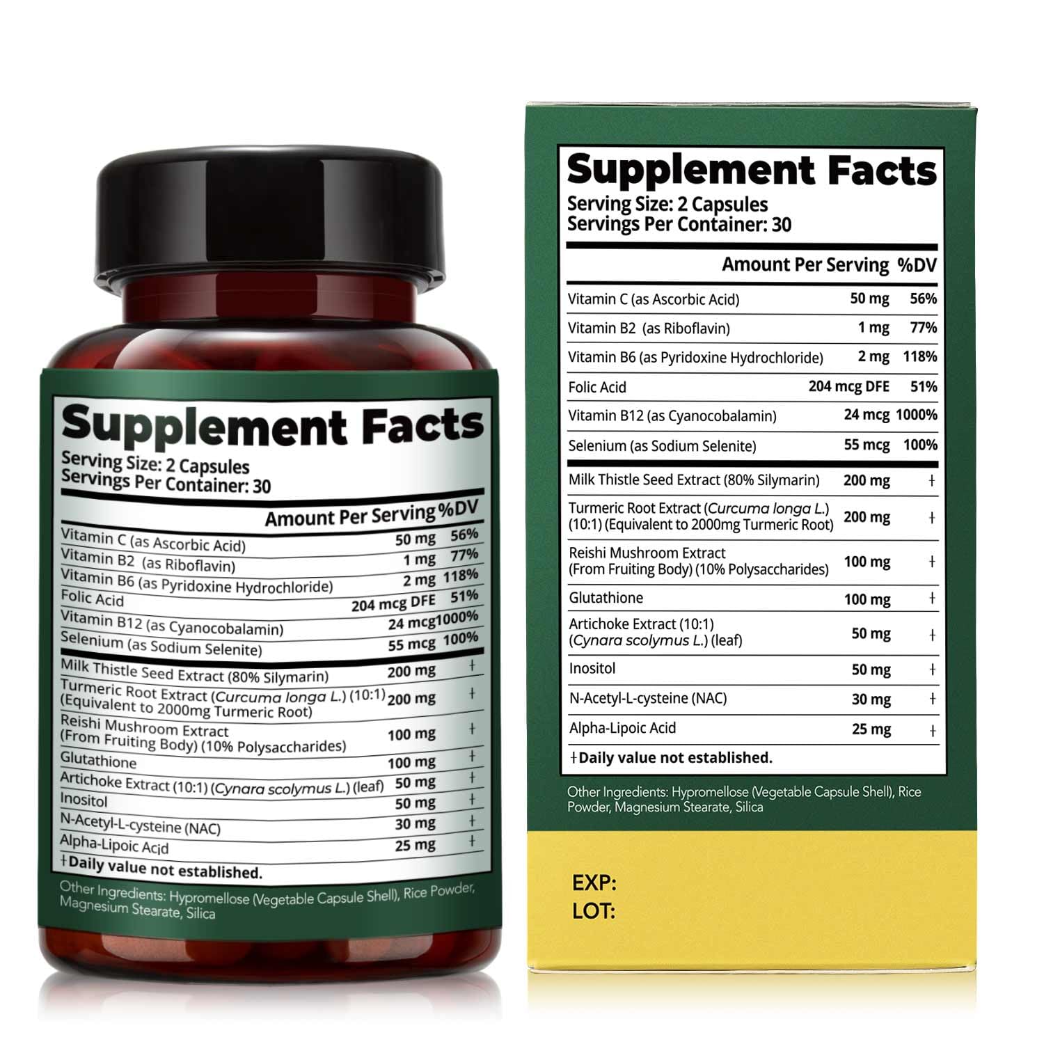 HojaSana Milk Thistle Liver Support - 80% Silymarin, 15-in-1 Formula with Glutathione, NAC, Turmeric, Artichoke and Reishi - Antioxidant, Metabolism
