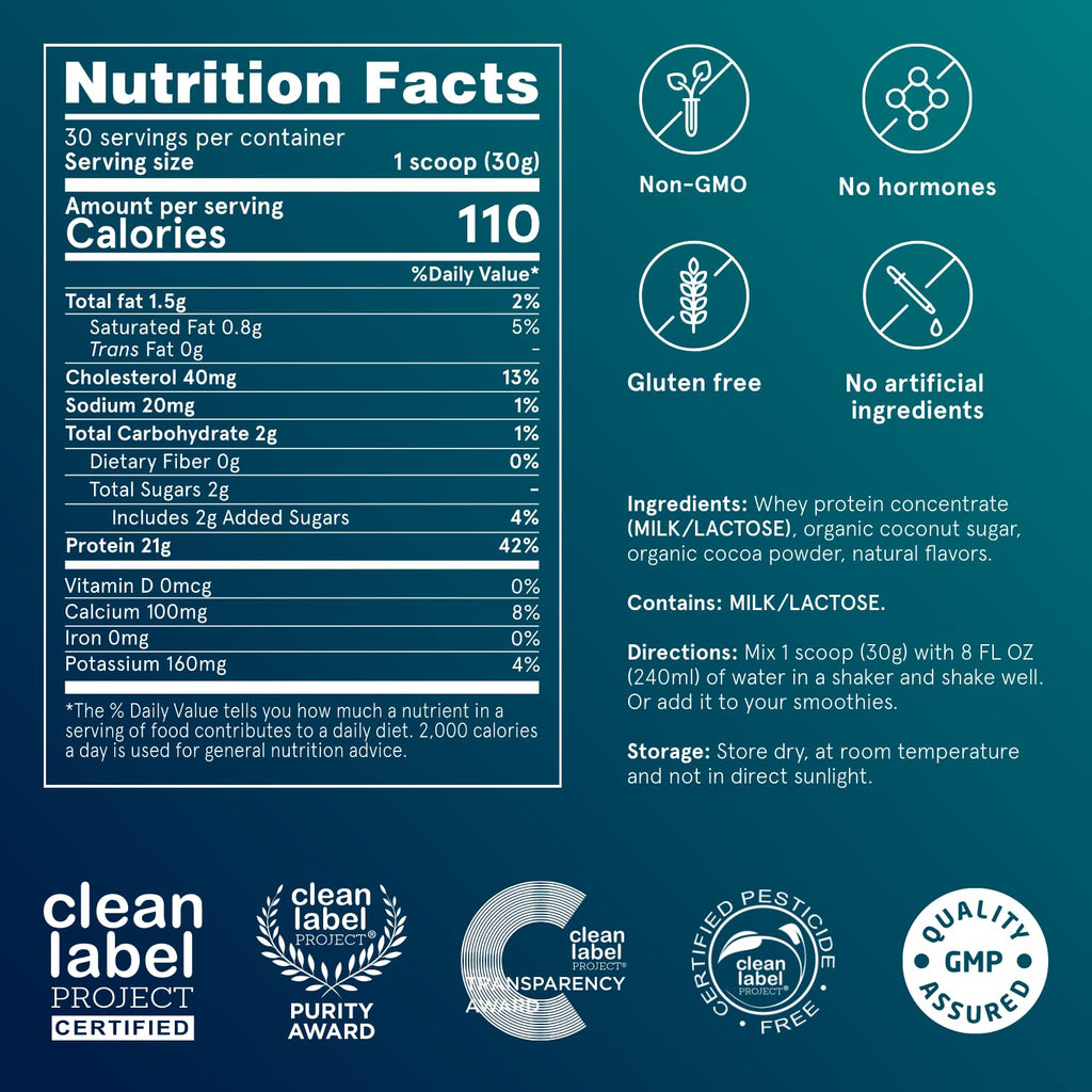 Puori Whey Protein Powder, Dark Chocolate - PW1 Pasture-Raised, Grass-Fed Whey Protein Powder Drink Mix containing BCAA Amino Acids - Post-Workout Supplement for Muscle Gain & Recovery - 30 Servings