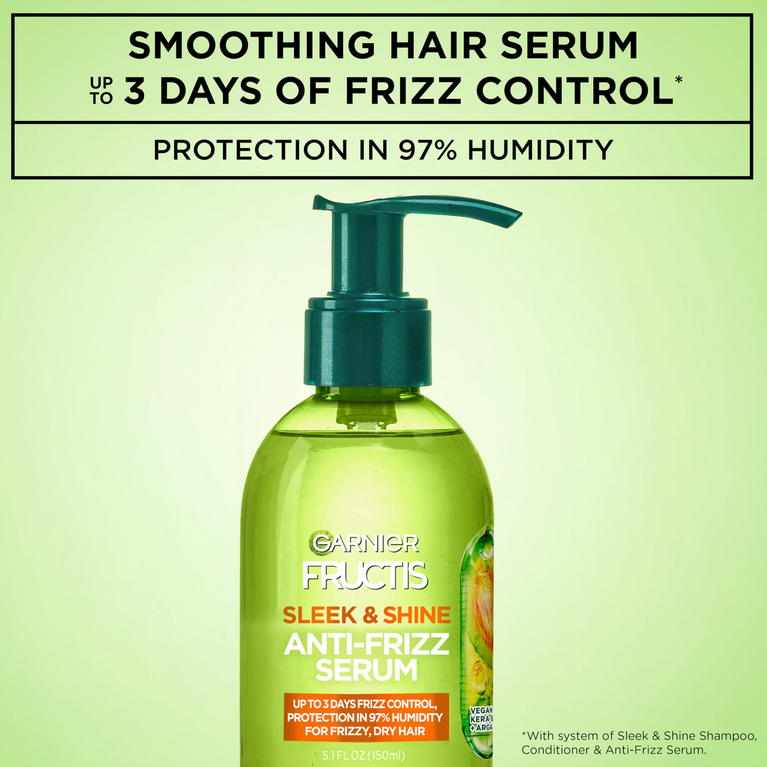 Garnier Fructis Sleek & Shine Anti-Frizz Serum for Frizzy, Dry Hair, Argan Oil, 5.1 Fl Oz, 1 Count (Packaging May Vary)