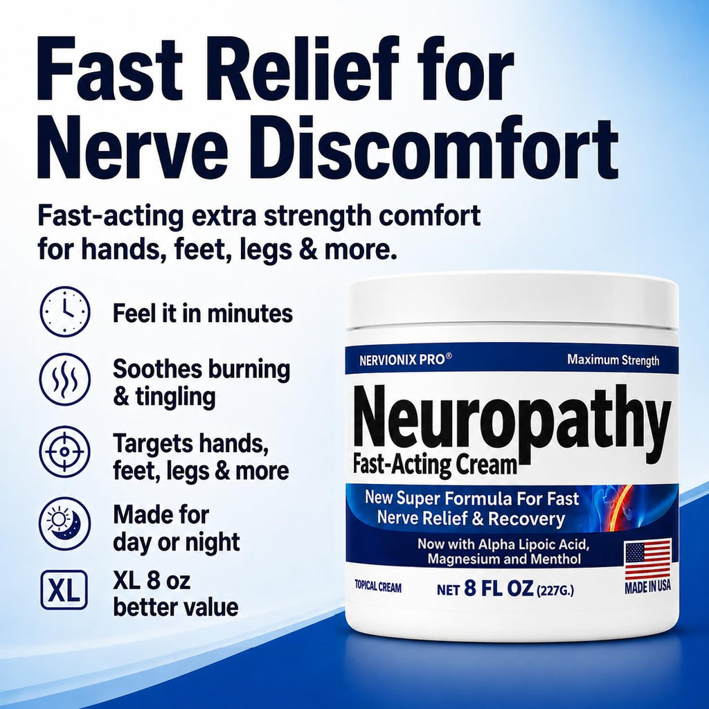 Neuropathy Nerve Relief Cream – Extra Large 8 oz – Maximum Strength for Feet Hands Legs Toes Back – Natural Ingredients Arnica Aloe Vera MSM Vitamins