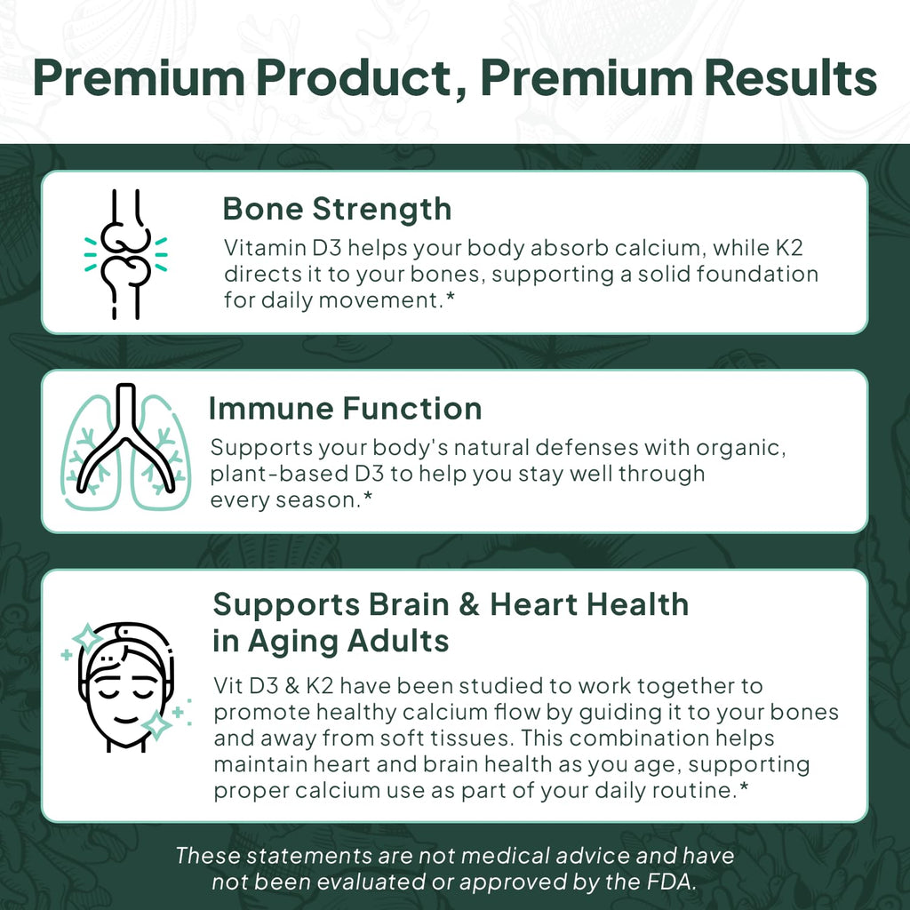 Organics Ocean Better D3 + K2-100% Organic VIT D3 and K2 Supplements with Maximum Bioavailability - Supports Bone Density, Calcium Balance, Immunity & Mood - 1-Pack, 30-Day Supply Organics Ocean buy supplements Au