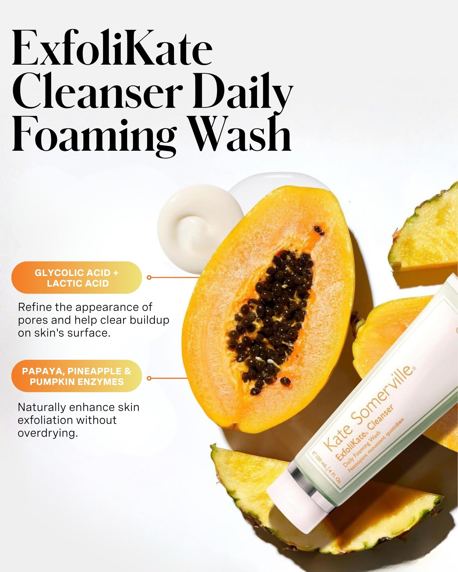 Kate Somerville ExfoliKate Cleanser – Daily Exfoliating Foaming Face Wash, Clinically Formulated Glycolic Acid and Lactic Acid Gentle