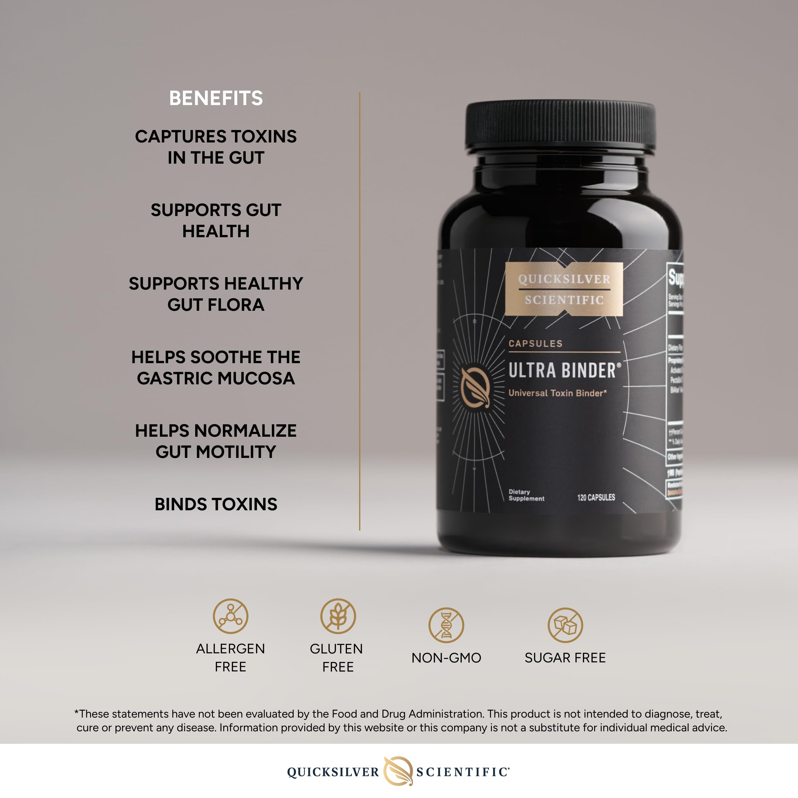 Quicksilver Scientific Ultra Binder - Multi Toxin Binder with Bentonite Clay Powder, Zeolite Detox & Charcoal - Supplement for Gut Support