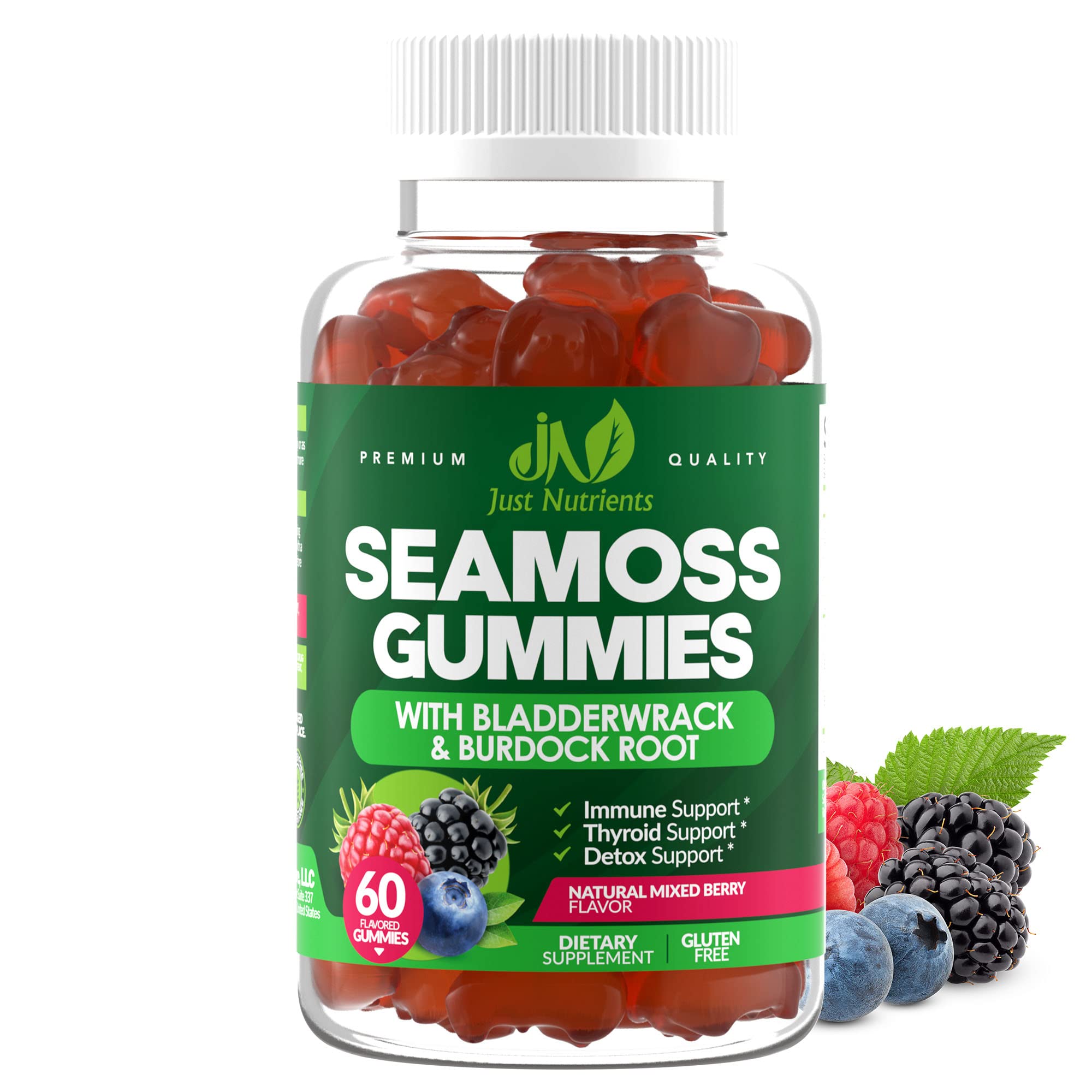 Sea Moss 3000mg Gummies with Bladderwrack and Burdock Root - Natural Irish Sea Moss Superfood for Immune, Thyroid and Detox Support - Extra Strength