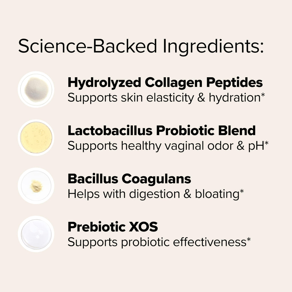 URO Women’s Probiotic + Collagen Peptides Powder – Vaginal, Skin & Gut Health In One Daily Scoop – With Hydrolyzed Collagen Peptides, Probiotic Blend, and XOS Prebiotics – 20 servings