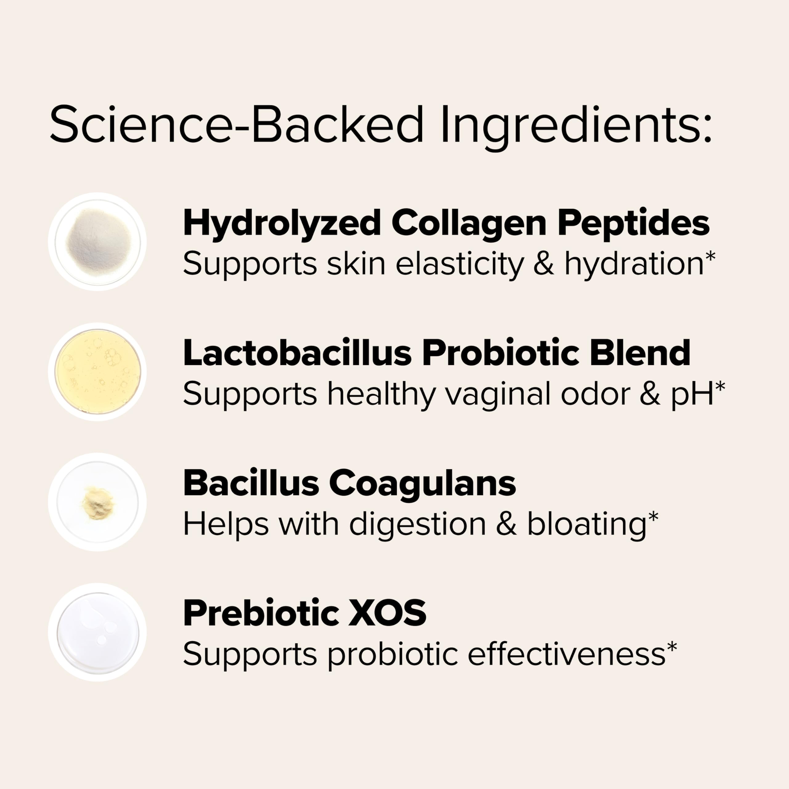URO Women’s Probiotic + Collagen Peptides Powder – Vaginal, Skin & Gut Health In One Daily Scoop – With Hydrolyzed Collagen Peptides, Probiotic Blend, and XOS Prebiotics – 20 servings