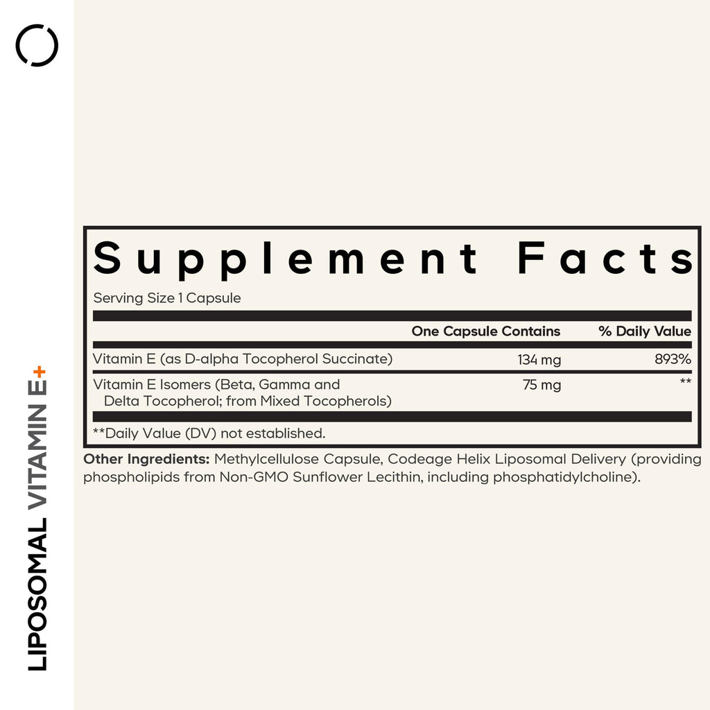 Codeage Liposomal Vitamin E Supplement - All Vitamin E Tocopherols - 3-Month Supply - Alpha Tocopherols, Beta, Gamma, and Delta - Liposomal Mixed Tocopherols - Non-GMO Phospholipid - 90 Capsules CodeageBuy Supplements Australia