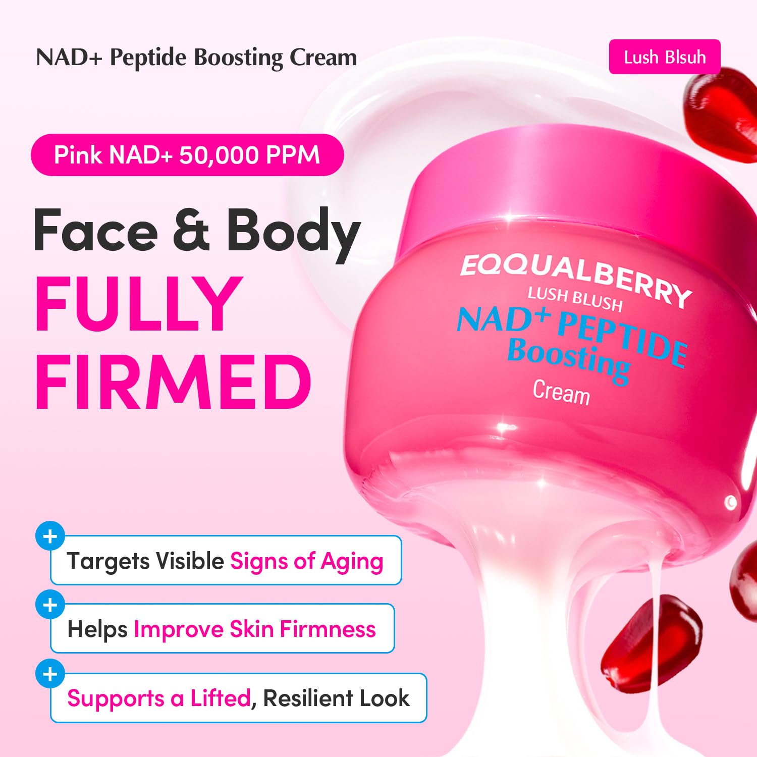 EQQUALBERRY NAD+ Peptide Boosting Cream Double Pack | NAD+ 5% & 13 Peptides Anti-Aging Korean Skincare Face & Body Cream | Firming & Lifting Pink Neck Cream