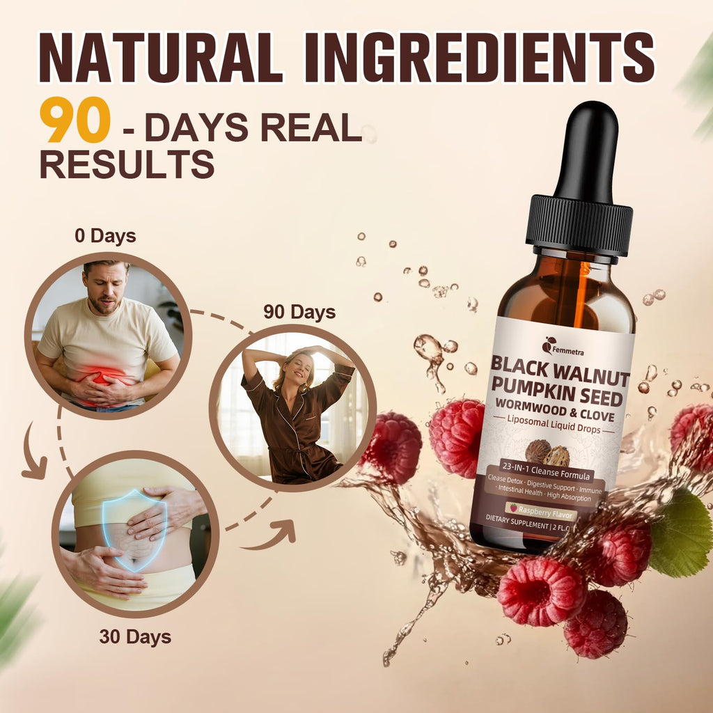 Wormwood Black Walnut Clove Cleanse for Humans Drops, 23-in-1 Gut Health Support Supplement with Pumpkin Seed, Oil of Oregano etc for Detox