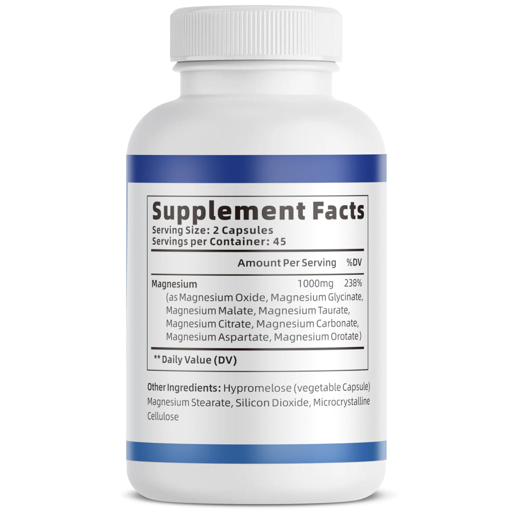 1000mg Magnesium Complex for Women & Men*, 8 Elemental with Magnesium Glycinate, Citrate, Malate, Taurate, Oxide, Carbonate, Aspartate, Orotate for Bones, Muscle, Recovery, Energy, Vegan, 90 Capsules VivoNu buy supplements Au