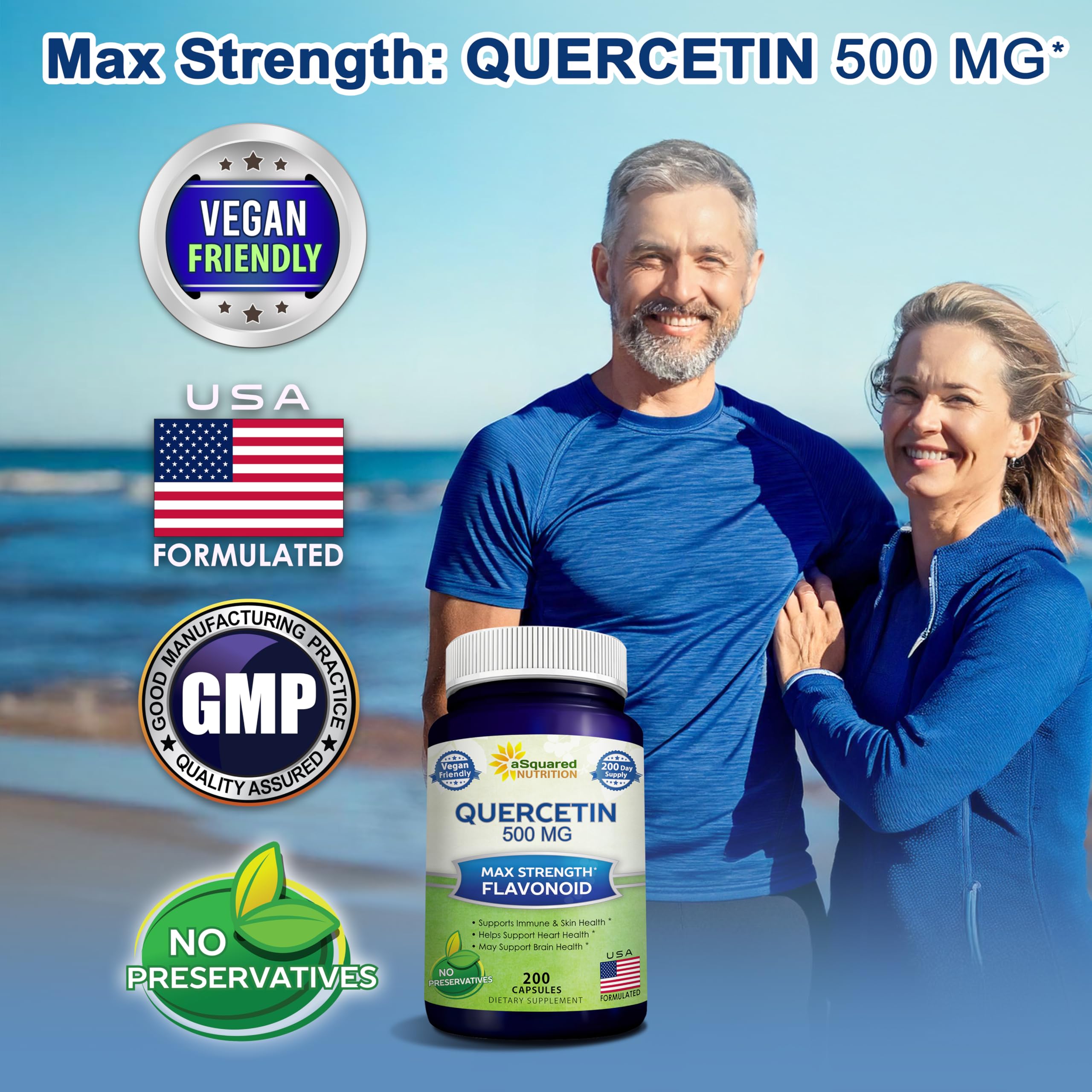 aSquared Nutrition Quercetin 500mg Supplement - 200 Capsules - Quercetin Dihydrate to Support Cardiovascular Health - Max Strength Powder Complex