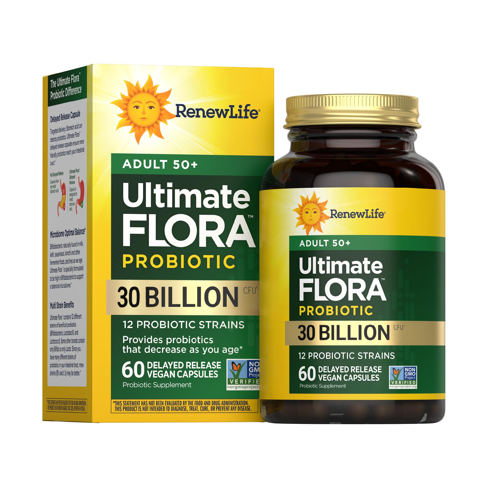 Renew Life Probiotic Adult 50 Plus Probiotic Capsules, Daily Supplement Supports Urinary, Digestive and Immune Health, L. Rhamnosus GG, Dairy