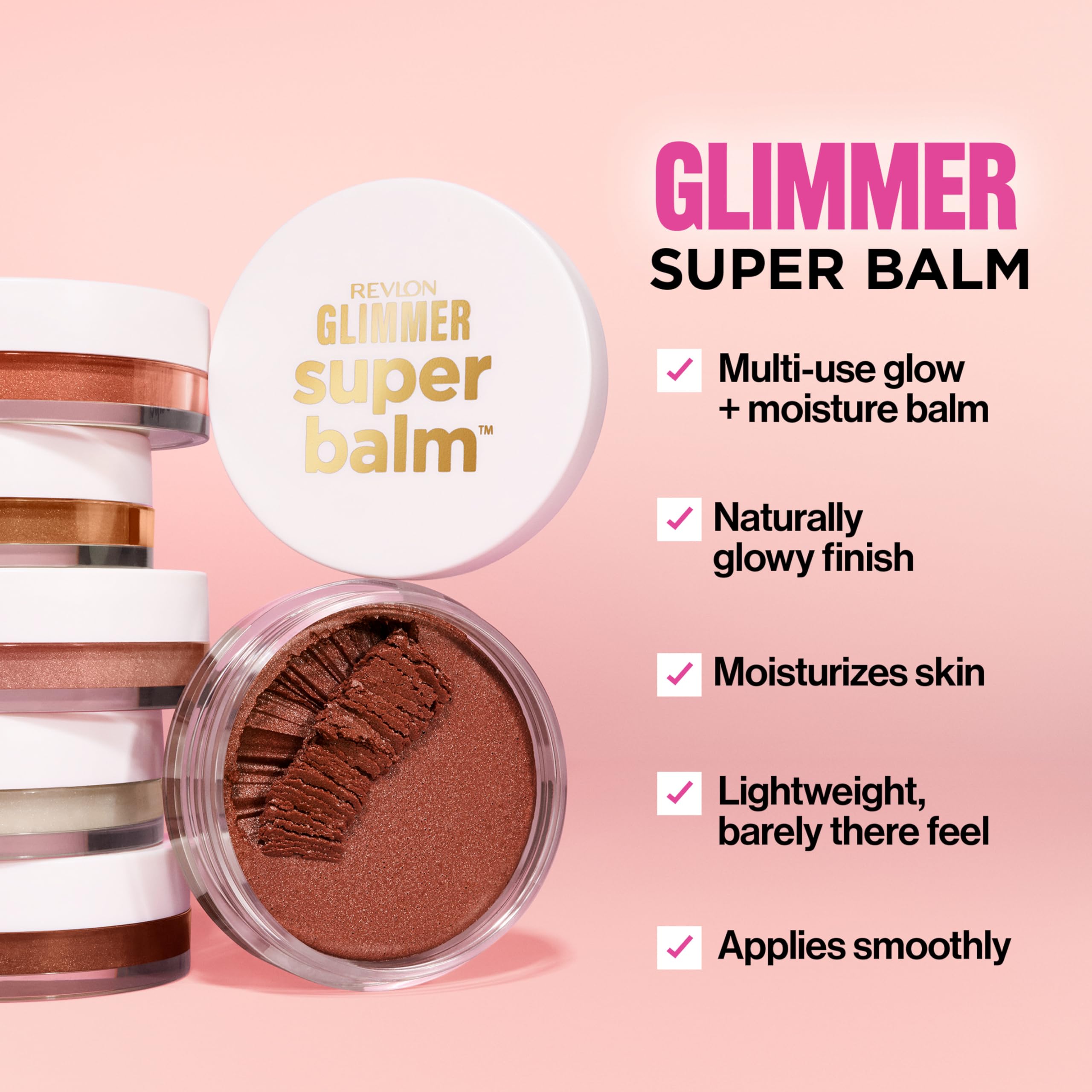 Revlon Glimmer Super Balm, Multi-Use Glow Face Makeup, Cream Bronzer, Highlighter, & Blush, 005 Sun-Kissed, 0.06 oz