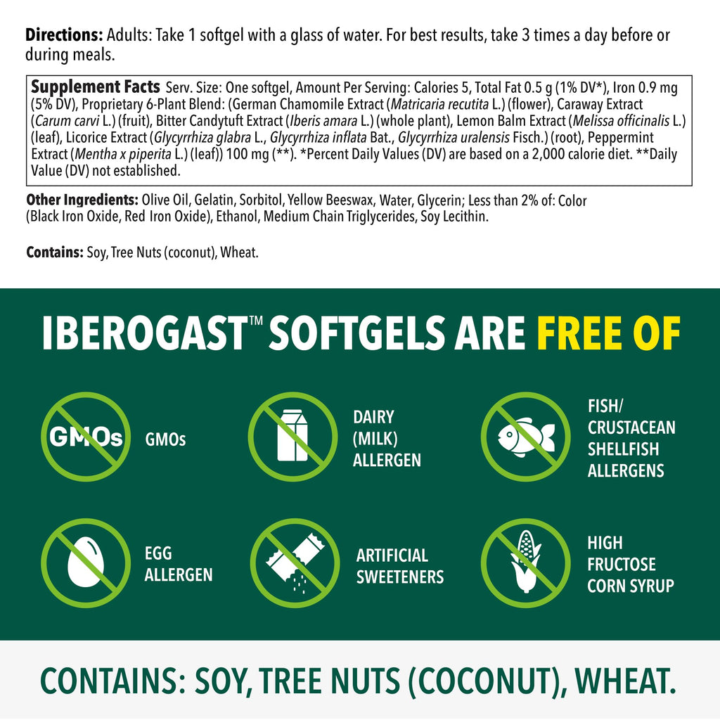 Iberogast Softgels, Herbal Relief of Stomach Upsets: Occasional Indigestion, Bloating, Gas, Nausea, Upset Stomach; 6-Herb Blend with Iberis Amara, Peppermint, Licorice, Lemon Balm; 30ct Iberogast buy supplements Au