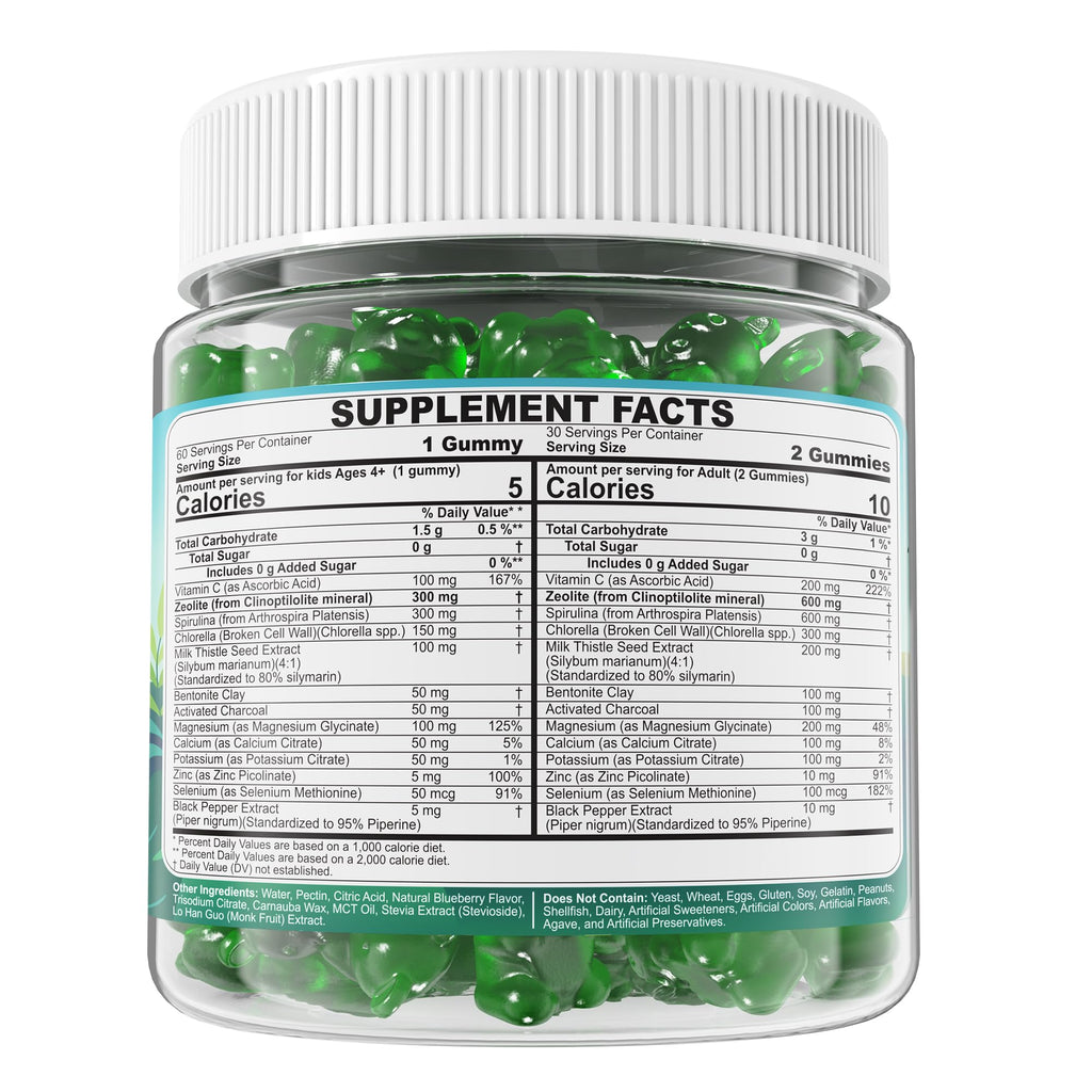 Zeolite Detox for kids & Adult-Sugar Free Zeolite Detox Gummies with Spirulina, Chlorella, Milk Thistle, Magnesium Glycinate, Calcium Citrate for Energy