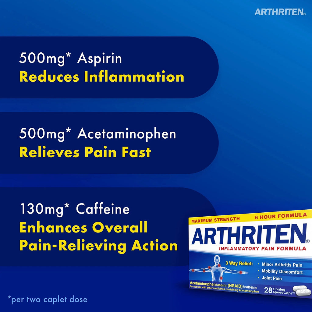Arthriten Inflammatory Pain Formula Caplets with 3 Active Ingredients: Aspirin, Acetaminophen & Caffeine, White, 28 Count (Pack of 1) ArthritenBuy Supplements Australia