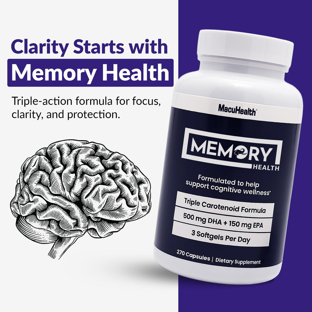 Memory Health Softgels with Omega-3, Carotenoids, and Vitamin E – Designed for Mental Focus, Energy, and Enhanced Clarity - (270 Softgels, 90 Days Supply) MacuhealthBuy Supplements Australia