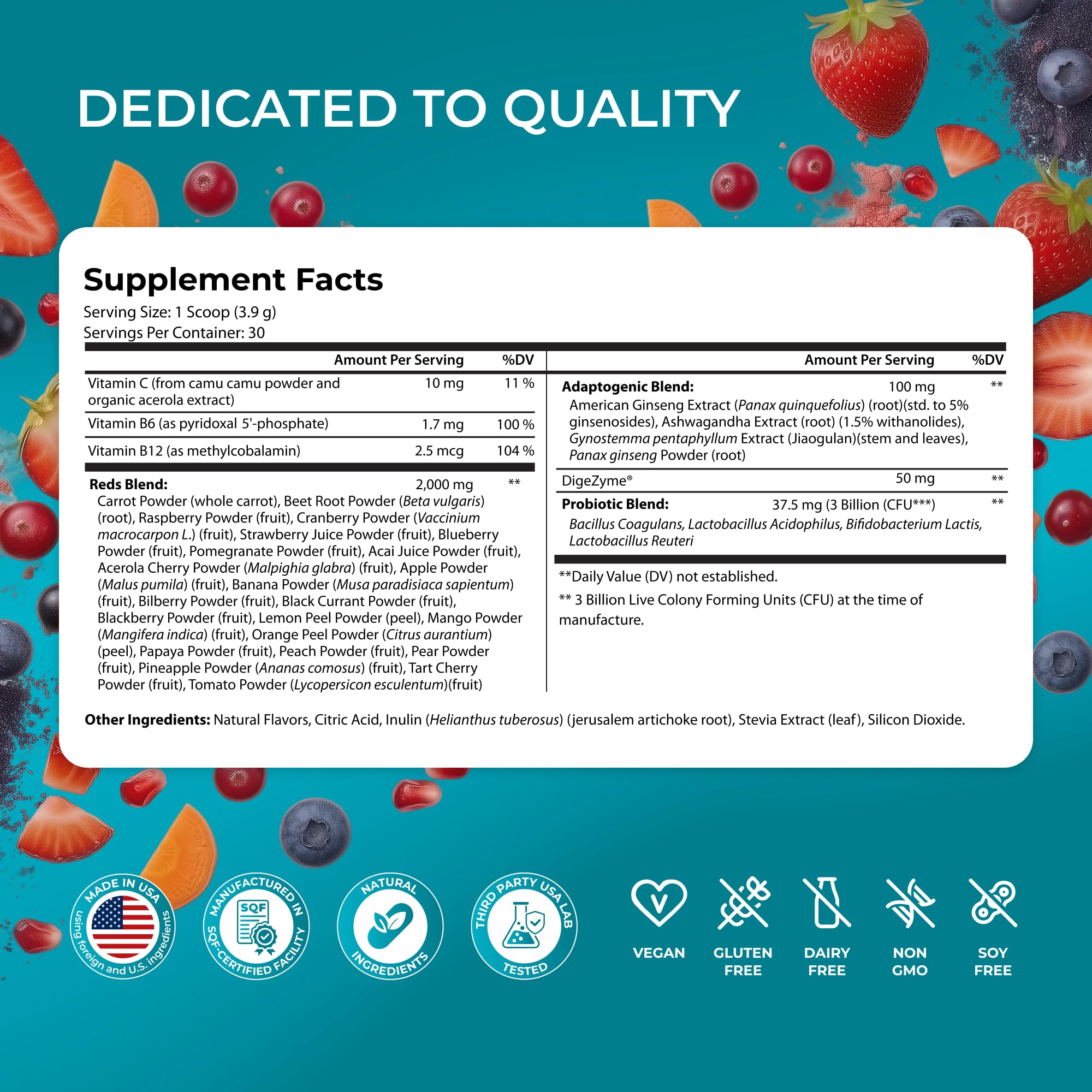 PUREHEALTH RESEARCH Metabolic Reds - Organic Superfood Powder Supplement - Fruit, Veggie, Adaptogenic, Probiotic Blends & More - for Metabolism & Energy Support