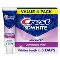 Crest 3D White Advanced, Teeth Whitening Toothpaste for Adults, 3.7 oz, 4 Pack, Cavity Protection Fluoride Toothpaste,