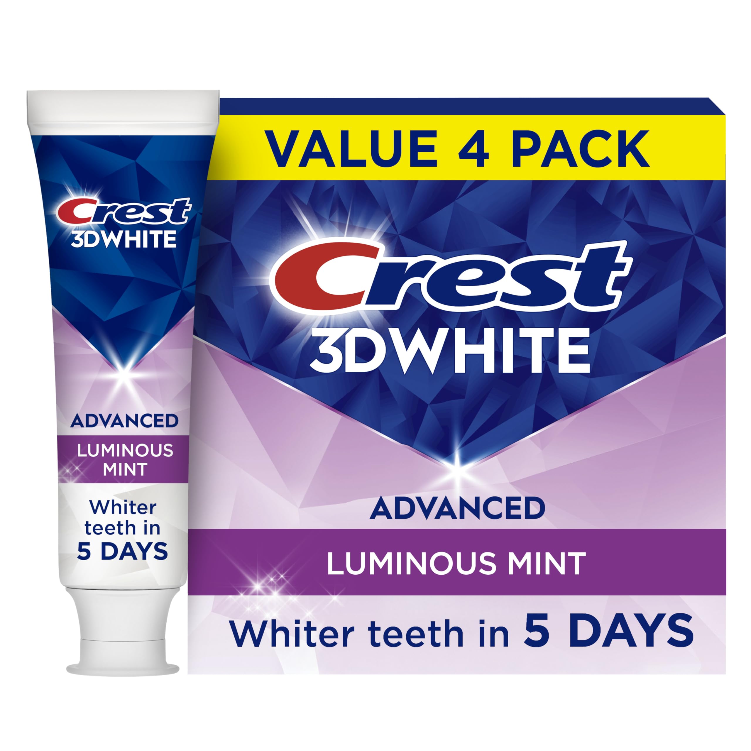 Crest 3D White Advanced, Teeth Whitening Toothpaste for Adults, 3.7 oz, 4 Pack, Cavity Protection Fluoride Toothpaste,