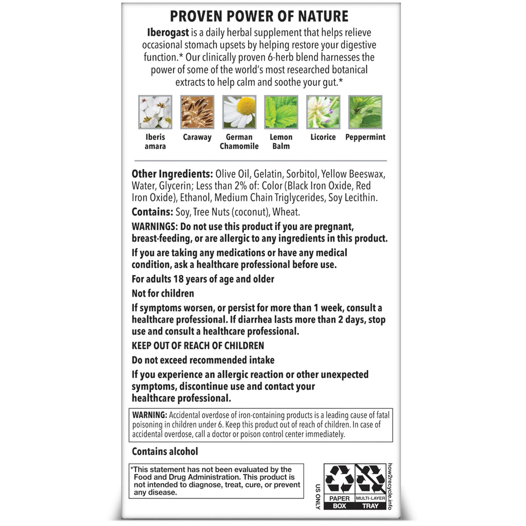 Iberogast Softgels, Herbal Relief of Stomach Upsets: Occasional Indigestion, Bloating, Gas, Nausea, Upset Stomach; 6-Herb Blend with Iberis Amara, Peppermint, Licorice, Lemon Balm; 30ct Iberogast buy supplements Au