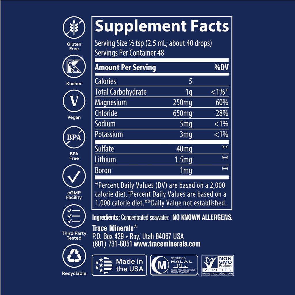 Trace Minerals ConcenTrace Trace Mineral Drops | Supports Energy, Digestion, Bone Health & Hydration, 70+ Ionic w/Magnesium, Chloride & Potassium