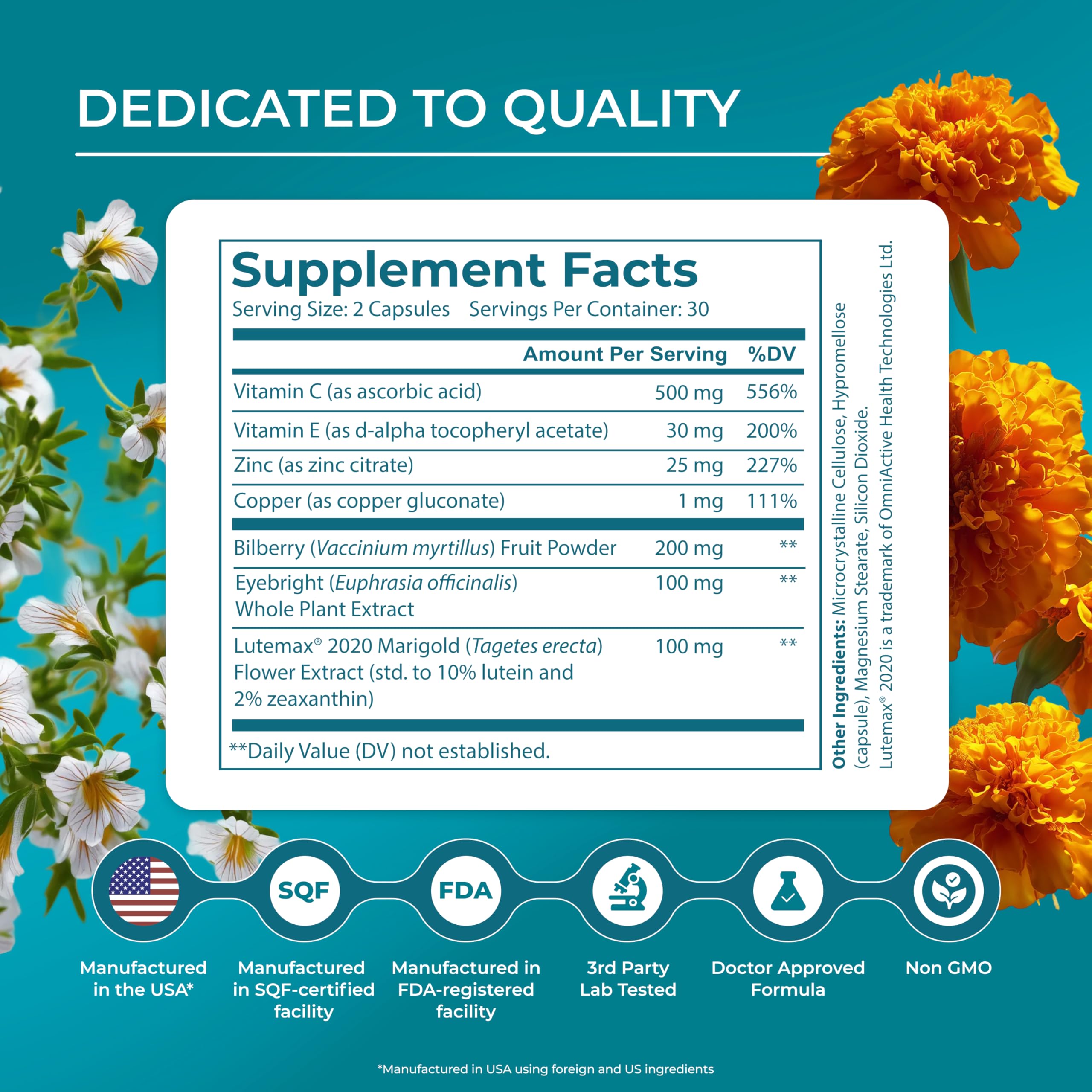 PUREHEALTH RESEARCH Complete Vision Formula - Eye Vitamins & Mineral Supplement - Lutein and Zeaxanthin Supplements for Men & Women - with Eyebright Herb, Zinc,