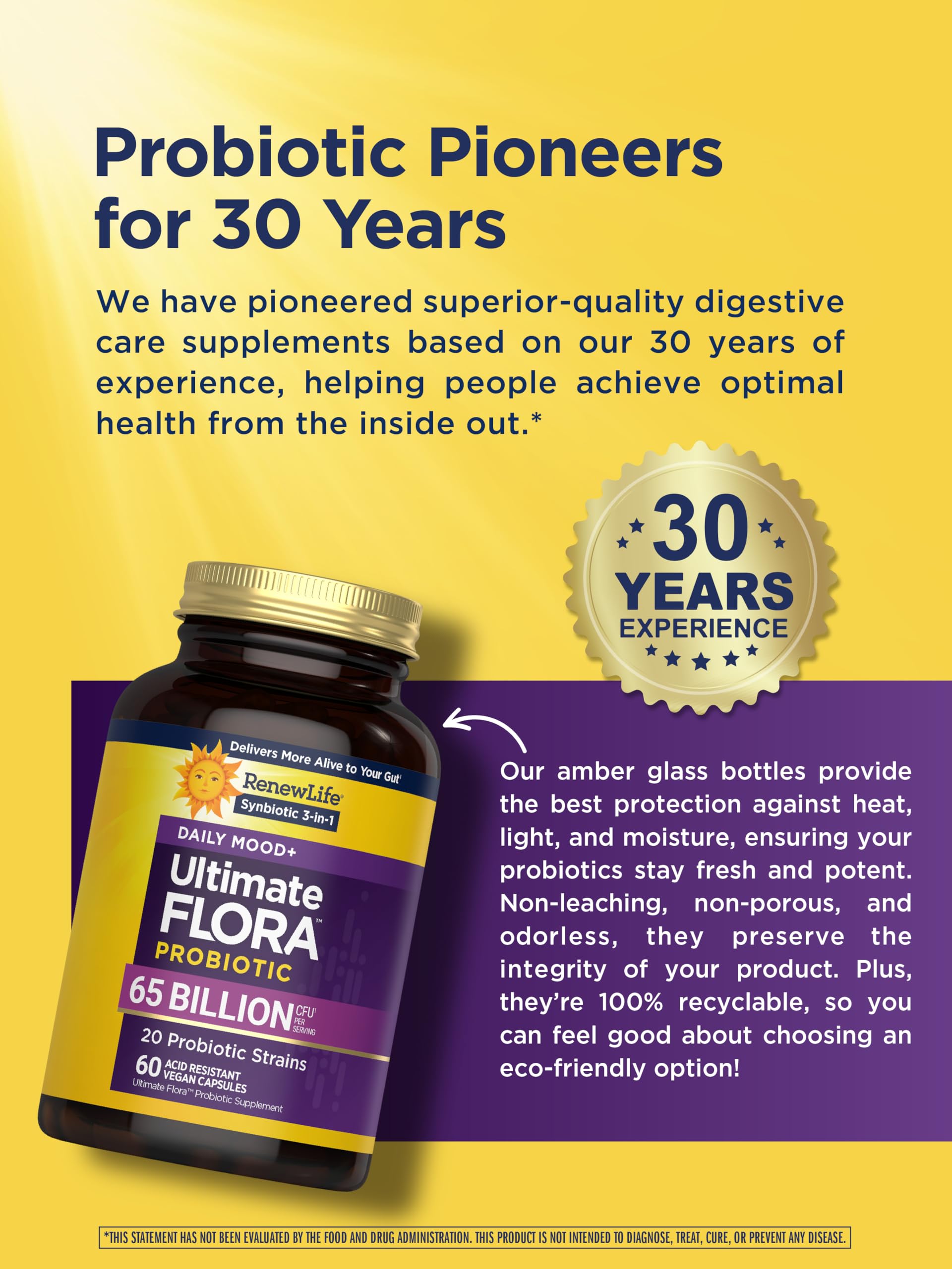 Renew Life Ultimate Flora Probiotics Daily Mood Support 65 Billion CFU Delayed Release Vegan Capsules with Ashwagandha | Digestive Health