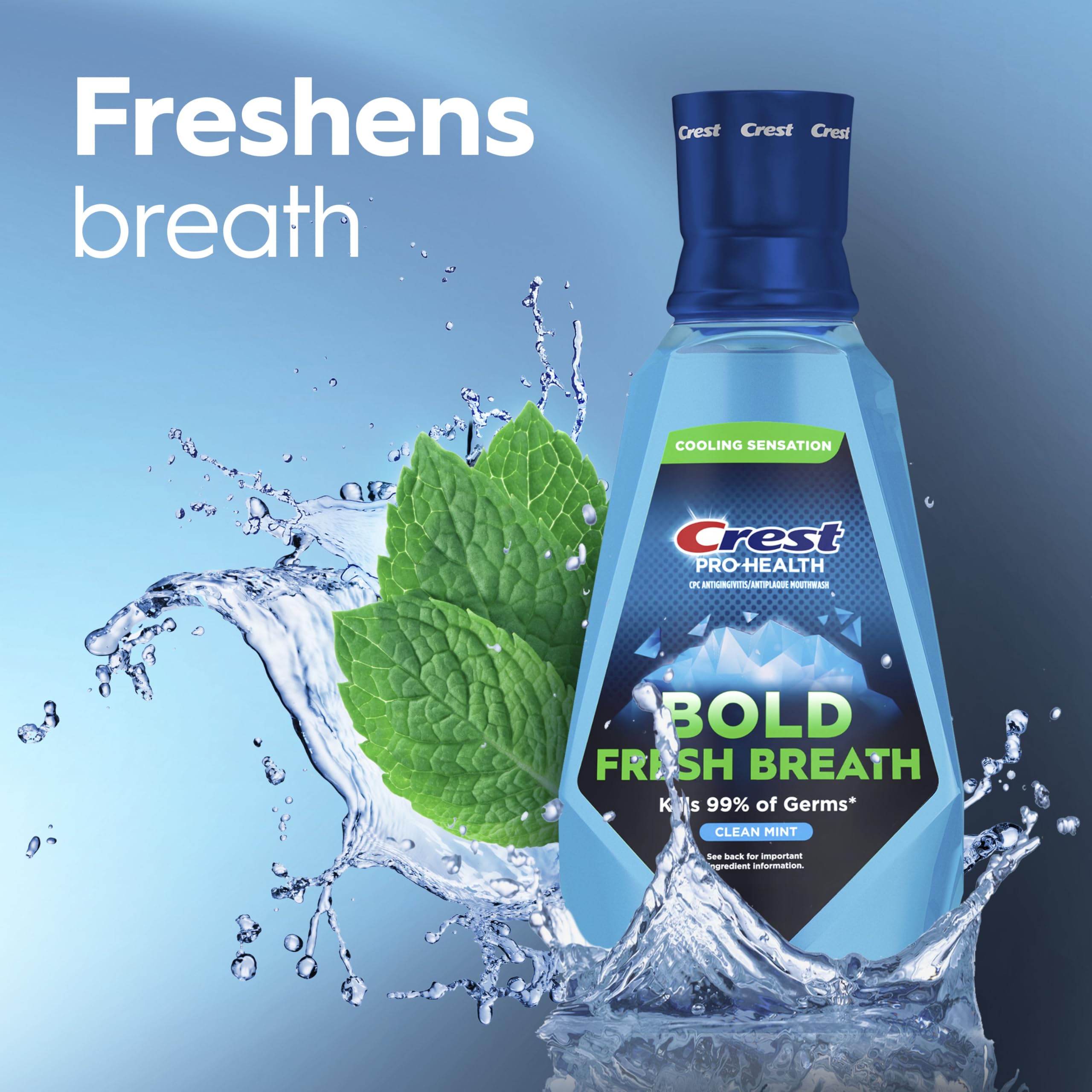Crest Mouthwash Pro-Health Bold Fresh Breath, 99% Germ Kill, Antigingivitis & Antiplaque, Clean Mint - 1 L (33.8 fl oz), Pack of 2
