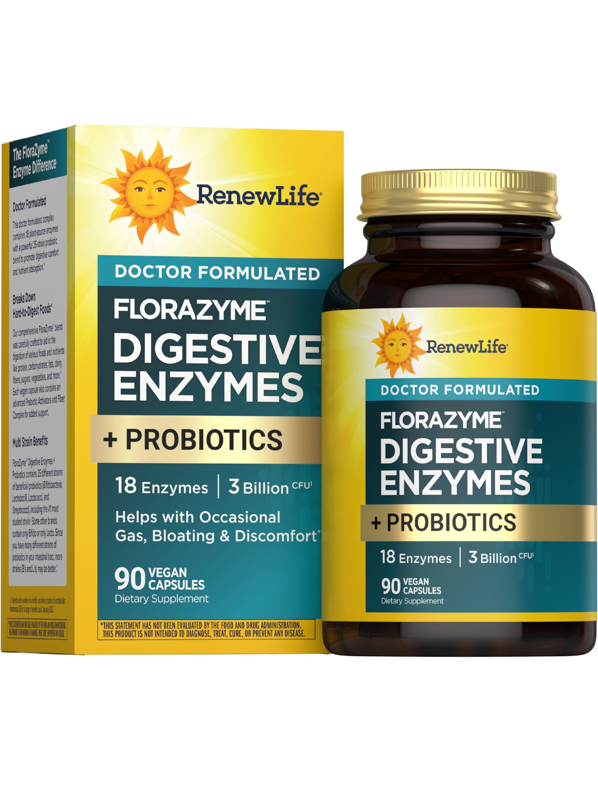 Renew Life Florazyme Digestive Enzymes with Probiotics | Doctor Formulated | Helps Occasional Gas, Bloating & Discomfort | Digestive & Immune Health