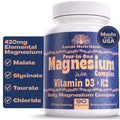 Supplement bottle labeled 'Four-in-One Magnesium Complex with Vitamin D3 + K2' by Local Nutrition on a white background.